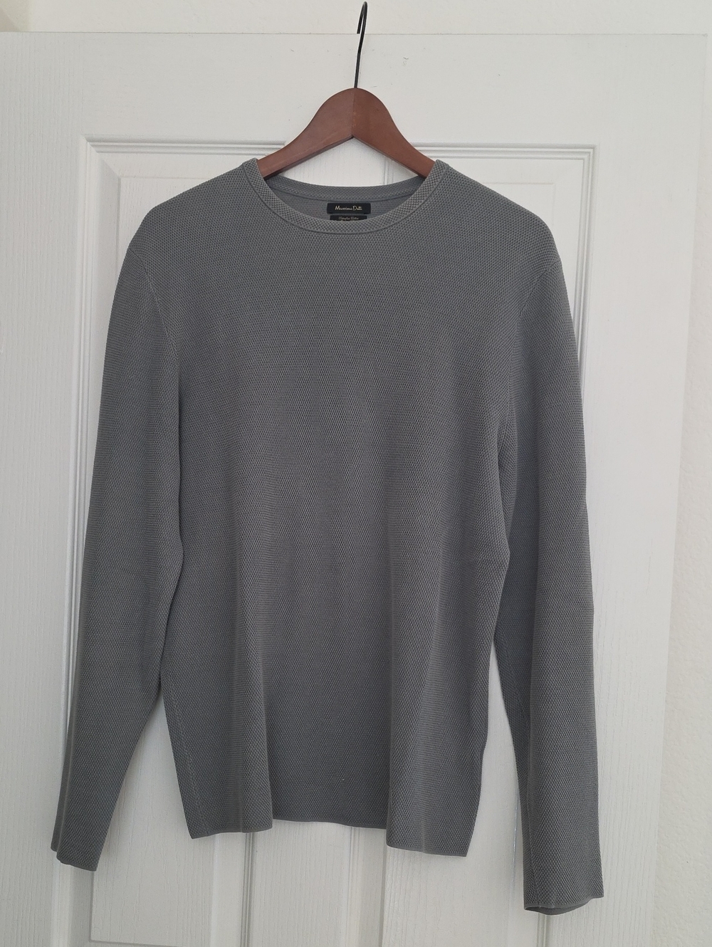 Massimo Dutti Men's Forest Green  Waffle Knit Crewneck Sweater